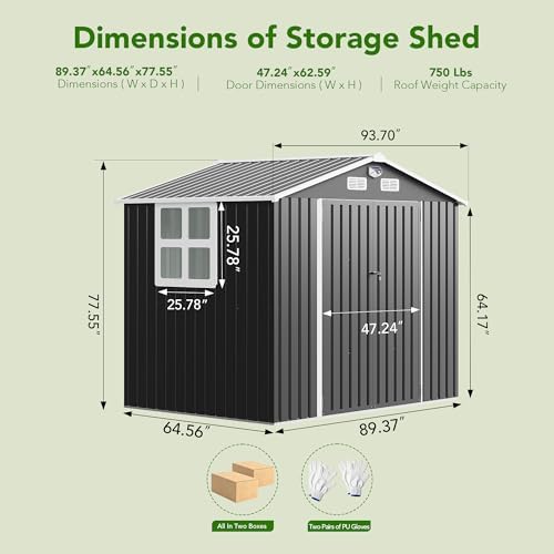 MXV 8 x 6FT Outdoor Storage Shed, Metal Garden Shed with Windows, Double Lockable Doors & Sloped Roof, Magnetic Solar Lamp, Waterproof Tool Sheds for Backyard Garden Patio Lawn, Black - Image 2