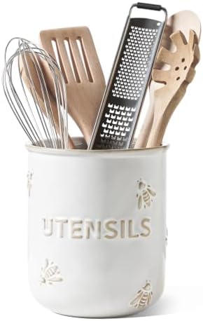 LE TAUCI Utensil Holder for Counter, 6.9" Ceramic Kitchen Utensil Crock,Bee by LETAUCI