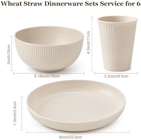 18PCS Wheat Straw Dinnerware Sets Unbreakable Reusable Dinnerware Set for 6, Microwave Dishwasher Safe Dinnerware for Outdoor Camping Dishes - Image 2
