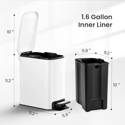 Cesun Small Bathroom Trash Can with Lid, 1.6 Gal, Soft Close, White - Image 5