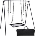 REDCAMP Swing Campfire Grill Stand - Collapsible Campfire Cooking Rack with 6 Hooks & Iron Grill Grate, Portable Dutch Oven Hanger for Outdoor Camping, Cookware, Bonfire, Rectangle by REDCAMP