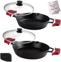 Cast Iron Skillet Set - 10" + 12"-Inch Dual Handle Frying Pans + Glass Lids + Silicone Handle Holder Covers - Pre-seasoned Oven Safe Cookware - Indoor/Outdoor Use - Grill, Stovetop, Induction Safe by Cuisinel