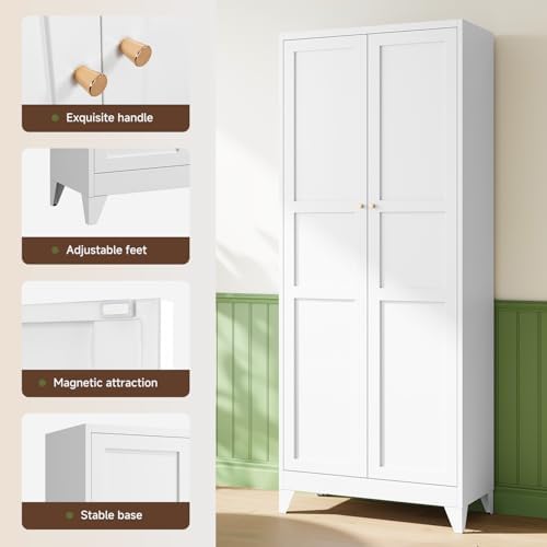 Letaya 75" H Metal Storage Cabinet with 2 Doors and 4 Shelves,Tall Kitchen Pantry Cabinets,Farmhouse Utility Pantry Organizers for Cupboard/Dining/Bathroom/Home Office/Garage Room,White - Image 4