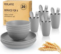 Wheat Straw Dinnerware Sets, 20 PCS Service for 4, Dishwasher & Microwave Safe Kids Plates and Bowls Sets, Unbreakable Lightweight Outdoor Camping Dishes - Gray by Perlapoc