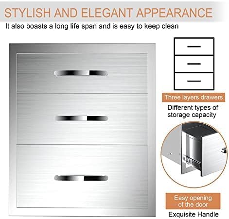 Outdoor Kitchen Drawers Stainless Steel 3-Drawer BBQ Drawer Enclosed Built-in Drawer Flush Mount For Outdoor Kitchens & BBQ Islands,18Wx23Dx23H-3L - Image 7