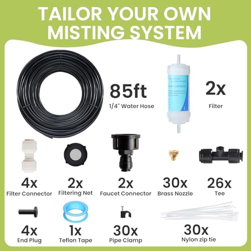 85FT Mister for Outside Patio Misting Cooling System, 85FT (26M) Misting Line+26 Brass Mist Nozzles+Water Filter, Outdoor Mister System for Garden Greenhouse Trampoline Waterparke - Image 2