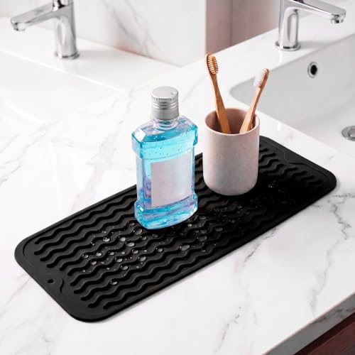 MicoYang Silicone Dish Drying Mat for Multiple Usage,Easy clean,Eco-friendly,Heat-resistant Silicone Mat for Kitchen Counter,Sink,Bar,Bottle,or Cup Black M 17 inches x 6 inches - Image 6