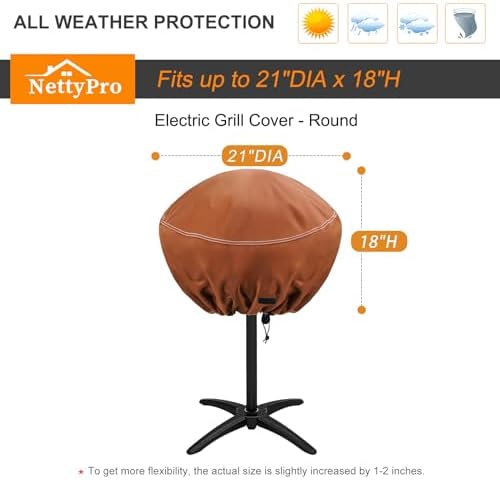 NettyPro Round Grill Cover Waterproof Heavy Duty Outdoor Indoor Electric Portable Stand Grill Cover for George Foreman, Char-Broil, Cuisinart, Homewell, Weber Small Grill and More, Brown - Image 6