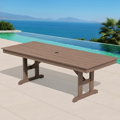 SERWALL Outdoor 84" HDPE Rectangular Dining Table for 6-8,All-Weather,Brown - Image 3