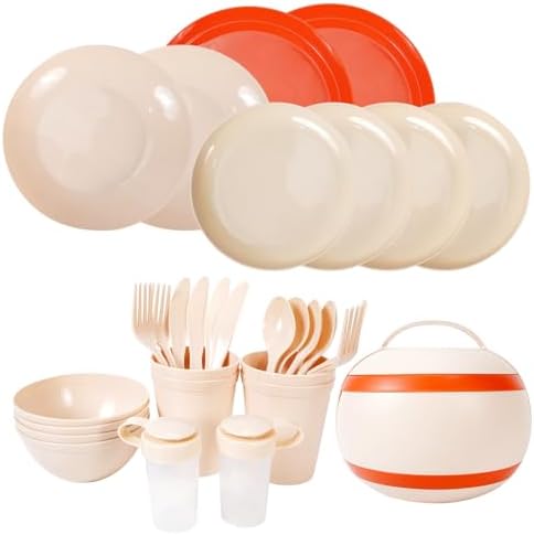 Camping Dishes Picnic Set, 31 Pcs Plastic Dinnerware Dishes Sets for 4 by Shopwithgreen