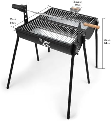Portable Charcoal Grill with Thermometer - Barrel Charcoal Grills with Central Rotisserie Rack Double-sided Smoker Grill Outdoor BBQ Grill, Perfect for Backyard Camping, Patio Parties and Picnics - Image 2
