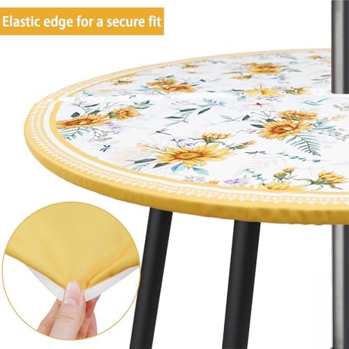 Elastic Zipper Patio Table Cover with Umbrella Hole Waterproof Polyester Outdoor Tablecloth, Windproof Fitted Round Table Cover for Picnic, Garden & Backyard - Image 4