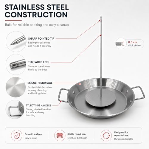 Al Pastor Skewer for Grill, 10 Inch Stainless Steel Vertical Skewer Pan with 5 Spikes, Grease Separator Tray, Tongs, Gloves & Basting Brushes, Shawarma Gyro Kebab Stand for Oven Smoker BBQ - Image 7