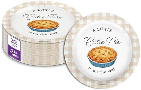 Birthday Galore Our Little Cutie Pie Is On The Way Baby Shower - 32 Piece Disposable Party Supplies - Fall Baby Shower Decorations - Round Party Plates - Large 9" Paper Plates In Bulk by BirthdayGalore
