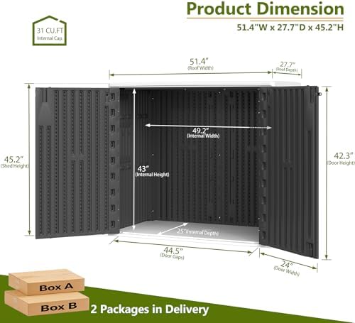 ZZM 37 Cu.ft Outdoor Storage Shed with Floor HDPE Double-Wall Resin Sheds Outdoor Storage, Lockable Weatherproof Storage Cabinet Fit for Garden Tools, Garage can, Bike, Patio Furniture, Black - Image 3