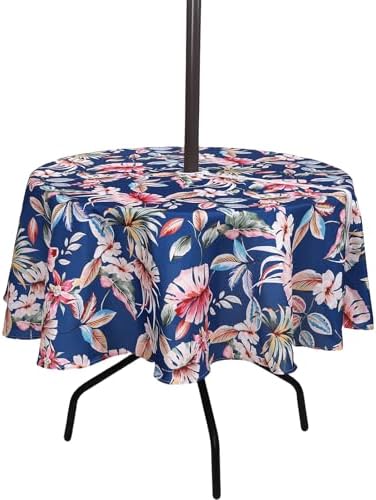 Outdoor Patio Tablecloth with Umbrella Hole, Blue, 60 Round with zipper by SUQIOME
