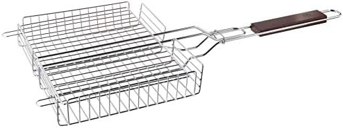Outset Rosewood Handle Grill Basket, Fish and Vegetable Grill Basket, Chrome by Outset
