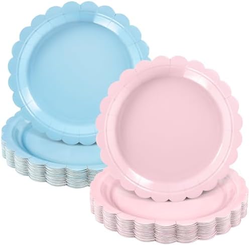 NatNarr 30 Pcs Pink and Blue Paper Plates, 9 Inch Gender Reveal Plates by NatNarr