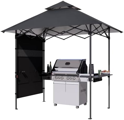 ABCCANOPY 8x5 Pop Up BBQ Grill Gazebo with Lights & Sidewall, Deep Gray by ABCCANOPY