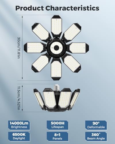 Adiding Garage Lights w/ 8 Deformable Panels, 56000LM 6500K Ultra Brighter - Image 2