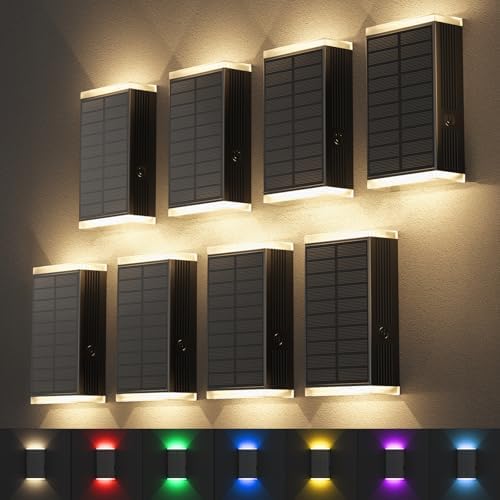 Solar Lights Outdoor,8 Lighting Modes Dusk to Dawn Lighting Wall Sconce IP67 Waterproof Up and Down Solar Wall Light Front Door Light for House, Garage, Porch, Doorway,Fence (8 Pack) by UGDLUCK