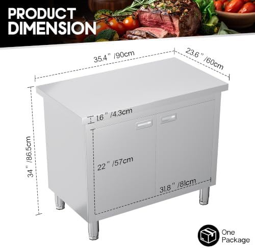 SPECRAFT 24x36 Inch Stainless Steel Work Table with Double Doors - Image 3