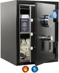 KEAR Fireproof Safe for Home, 4.5 Cub Large Heavy Duty Safe with Solid Metal Handle& Removable Shelf, Biometric Waterproof Safe box, Steel Security Safe for Documents, Cash & Valuables(Black) by KAER