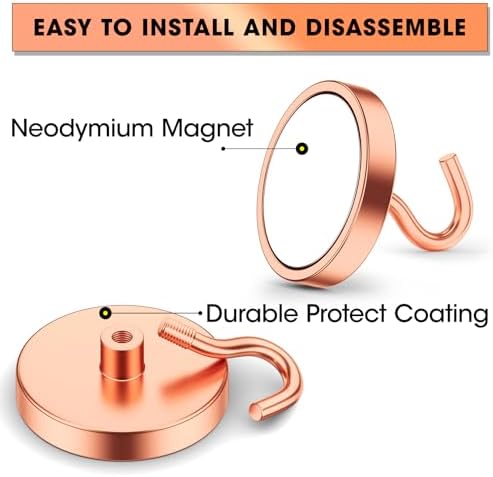 VNDUEEY Magnetic Hooks Heavy Duty, 110 Lbs Strong Magnets with Hooks for Cruise, Super Neodymium Earth Magnets Hook for Refrigerator, Magnets Metal Hook for Classroom, Kitchen,Garage (Rose, 10 Pack) - Image 4