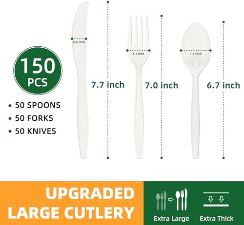 100% Compostable Cutlery Set, 150pcs (50 Forks,50 Spoons,50 Knives) - Image 2