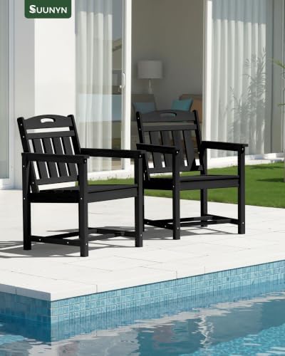 HDPE Outdoor Patio Dining Chairs with Wide Seat, Oversized, Black - Image 2