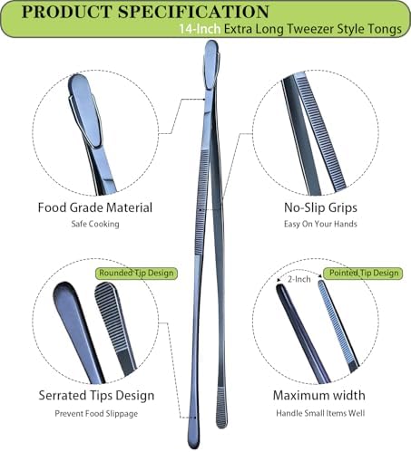 JETKONG 2 Pcs 14-Inch Cooking Tweezer Tongs Extra- Long Stainless Steel Kitchen Tweezers Plating Tongs (Navy Blue) - Image 2