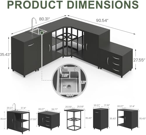 EROMMY 5-Piece Modular Outdoor Kitchen, Sink, Storage & Grill Stand, Black - Image 2