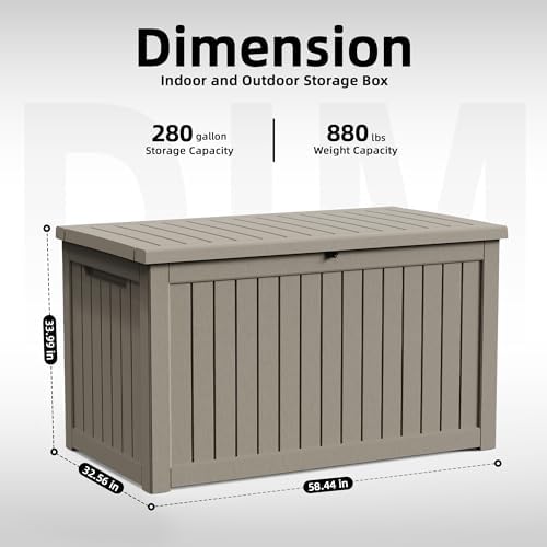 280 Gallon Outdoor Storage Box Waterproof, Resin Lockable Deck Box with Lid, Large Capacity Weatherproof Container for Patio Furniture Pool Accessories, Cushions(Grey, 280 Gallon) - Image 2