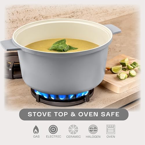 GOTHAM STEEL 5 Qt Dutch Oven Pot with Lid, Ceramic Nonstick, Gray - Image 4