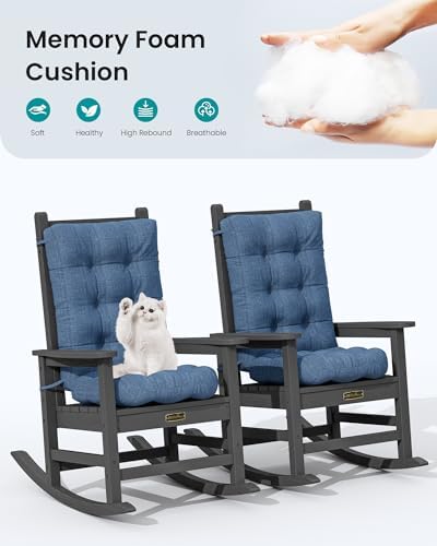 SERWALL HDPE Outdoor Rocking Cushion Set of 2, Navy - Image 6