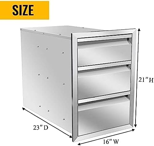 Outdoor Kitchen Drawers, Box Frame Style Flush Mount BBQ Drawer w/Stainless Steel Handle, BBQ Island Drawers For Patio Grill Station,Three Drawers - Image 2