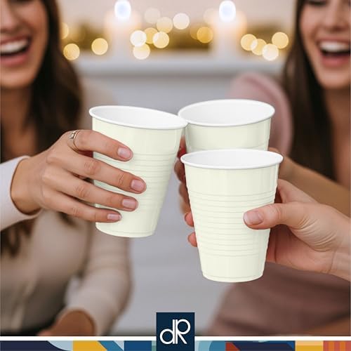 DecorRack Ivory Plastic Cups, 12 oz Disposable Cups, Reusable Party Supplies (40 Count) - Image 2