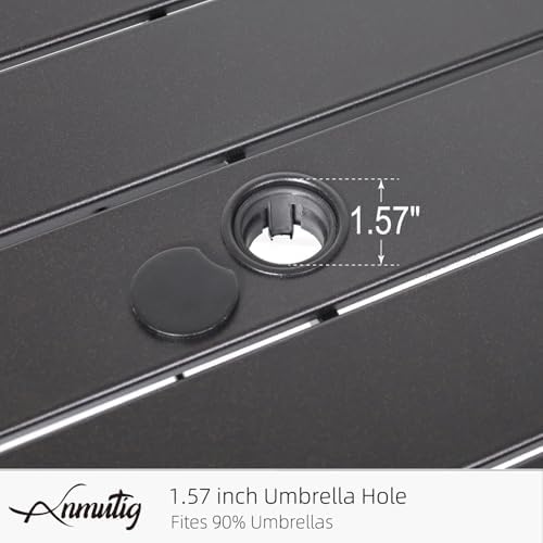 35" Square Metal Patio Dining Table with Slat Top and Umbrella Hole - Black - Image 7