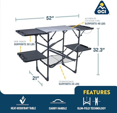 GCI OUTDOOR Slim-Fold Cook Station | Portable Folding Kitchen Table with a Heat Resistant Tabletop, 4 Side Tables & Storage Rack, Perfect for Picnics & Camping Trips - Image 3