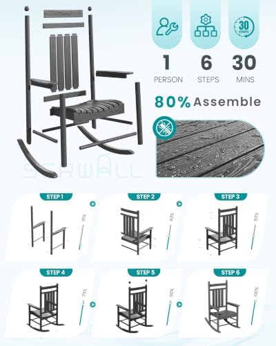 SERWALL Rocking Chair Outdoor, Comfortable Rocker for Adults, Gray - Image 6