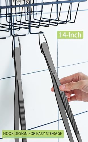 JETKONG 2 Pcs 14-Inch Food Tweezer Tongs Extra Long Stainless Steel Kitchen Tweezer Cooking Tweezers (Black) - Image 6