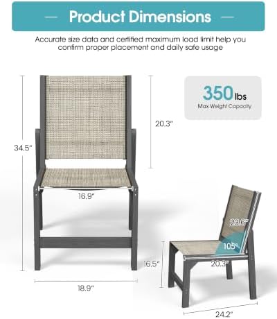 Ciokea HDPE Outdoor Dining Chair of 2, Patio Stackable Porch Chairs, Grey - Image 2