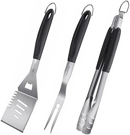 HAUSHOF Large Grill Accessories Heavy Duty BBQ Set Gifts for Men/Women - Premium Stainless Steel Spatula, Fork & Tongs, Barbecue Utensils Tool Kit Gift for Grilling Lover Outdoor by HAUSHOF