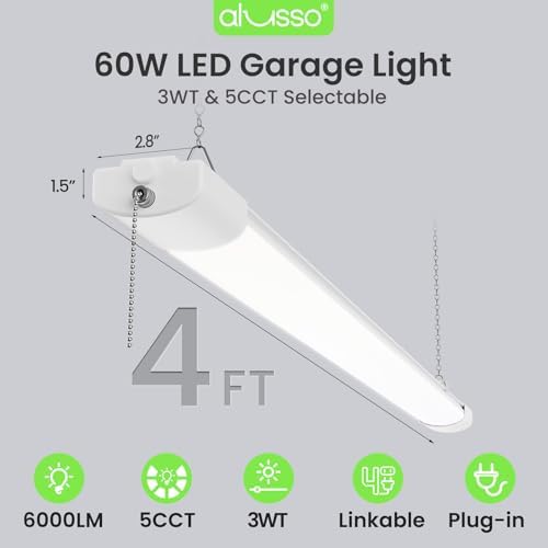 ALUSSO® LED Shop Lights 4FT for Garage, 6000LM Super Bright, Adjustable 2700K-6500K Color Temperature, 120V, Warm to Cool Daylight Linkable Shop Lights for Workshop, 2 Pack - Image 2