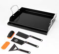 17 x 13 in Pre-seasoned Cast Iron Griddle for Gas Grill, Nano Ceramic Nonstick Flat Top Grill Plate with 5-Piece Tool Kit, Grease Groove, High Sidewalls, Handles, for Charcoal, Stove Top, Camping by Uniflasy