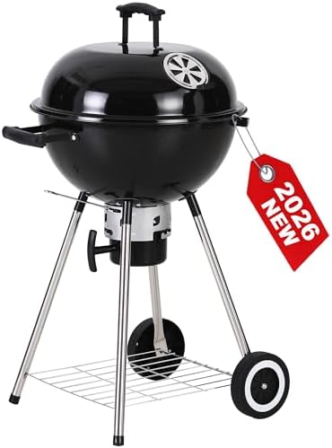18 inch Kettle Charcoal BBQ Grill with Wheels for Outdoor Cooking by GREENPARTY