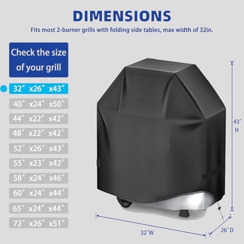 BBQ Gas Grill Cover for Outdoor, Anti-UV, Rip-Proof, 600D Oxford Fade Resistant Material, Barbecue Cover with Hook and Loop Straps & Adjustable Hem Drawstring (Black, 32”x26”x43”) - Image 2