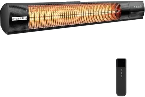 Electric Patio Heater, 1500W Outdoor Infrared Heater with Remote Control, 3 Heat Settings, IP65 Waterproof, 24H Timer, 2-Second Fast Heating for Patio, Garage, Restaurant & Indoor Use by YESERLIUS