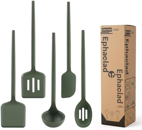 Silicone Kitchen Cooking Utensils Set – 5Pcs Extra Long & Thick Heat Resistant Kitchen Gadgets, BPA Free Non-Stick Cook Tools for Food Prep, Frying, Serving and Basting by Ephaclad