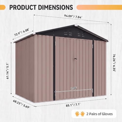 Aoxun 8'x6' Shed with Floor Galvanized Steel Outdoor Storage Shed Brown - Image 2